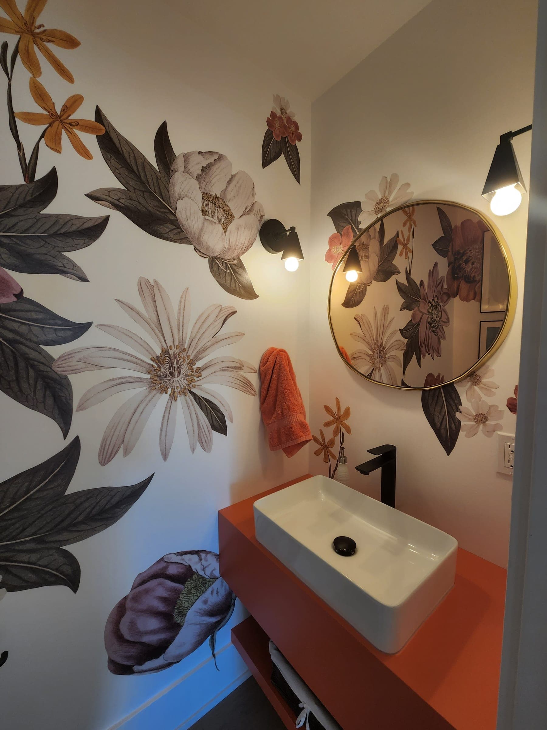 Luxury bathroom paint finish by Sigma Painting — detail of mural and trim work