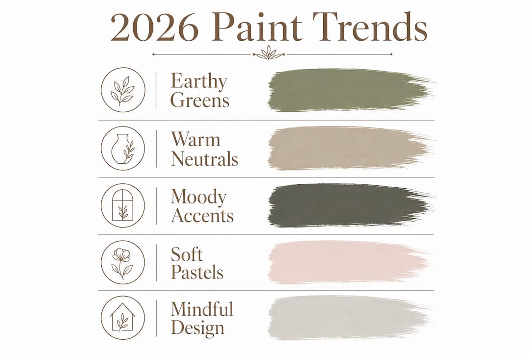 Infographic summarizing 2026 paint color trends