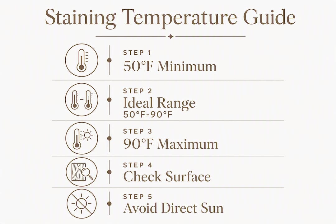 Infographic showing deck staining temperature steps